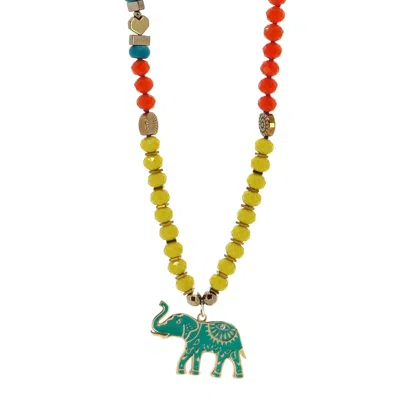 Ebru Jewelry Women's Blue / Yellow / Orange Good Fortune Elephant Colorful Beaded Necklace - Multicolour