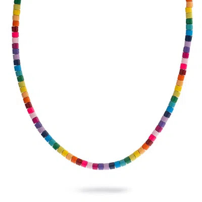 Ebru Jewelry Women's Blue / Yellow / Orange Rainbow Vibes Ceramic Bead Necklace - Multicolor
