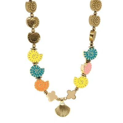 Ebru Jewelry Women's Blue / Yellow / Orange Summer Spirit Shell & Seahorse Charm Choker Happy Necklace - Multicol