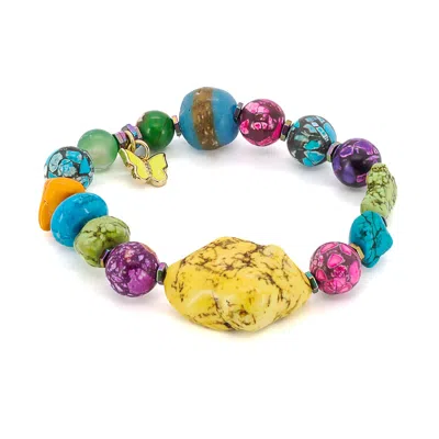 Ebru Jewelry Women's Blue / Yellow Rainbow Butterfly Beaded Bracelet - Multicolor