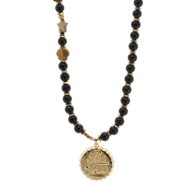 Ebru Jewelry Women's Brown / Gold Be Free Onyx Beaded Long Necklace - Gold In Black