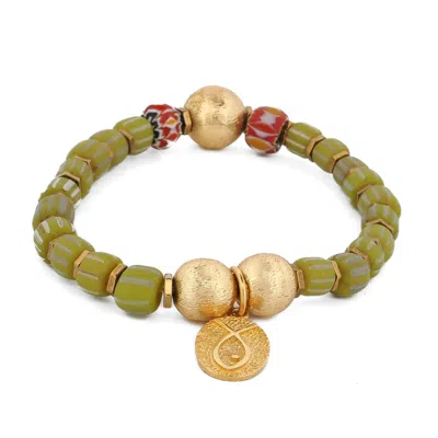 Ebru Jewelry Women's Brown / Gold Lucky Fish Olive Beaded Bracelet - Green