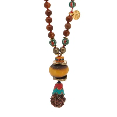 Ebru Jewelry Women's Brown / Gold / Yellow Zen Harmony Meditation Beaded Necklace - Brown -