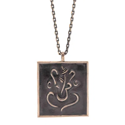 Ebru Jewelry Women's Brown Good Luck Lord Ganesha Pendant Chain Necklace - Gold