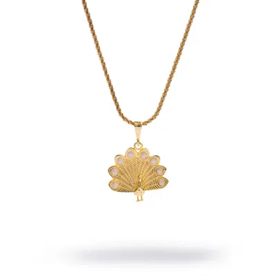 Ebru Jewelry Women's Celestial Feather White Enamel Necklace - Gold