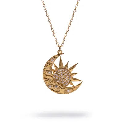 Ebru Jewelry Women's Celestial Sun & Moon Diamond Gold Necklace - Gold