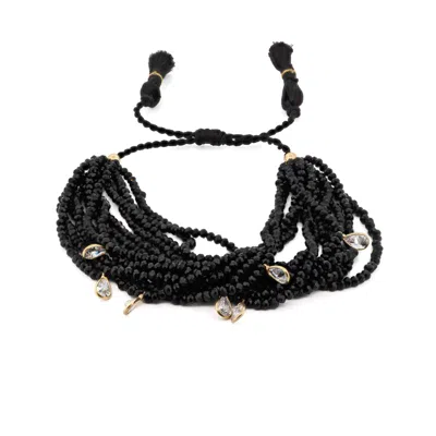Ebru Jewelry Women's Crystal & Diamond Multi Strand Black Adjustable Bracelet - Black