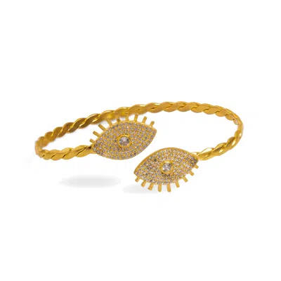 Ebru Jewelry Women's Diamond & Gold Guardian Evil Eye Cuff Bracelet - Gold