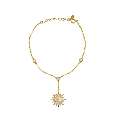 Ebru Jewelry Women's Diamond & Gold Sun Fashion Style Hand Bracelet - Gold