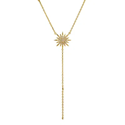 Ebru Jewelry Women's Diamond & Gold Sun Pendant Fashion Design Necklace - Gold