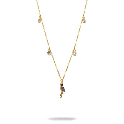 Ebru Jewelry Women's Diamond Flamingo Elegance Gold Chain Necklace - Gold