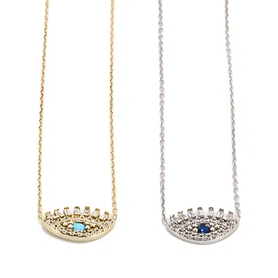 Ebru Jewelry Women's Diamond Long Lash Evil Eye Necklace - Silver