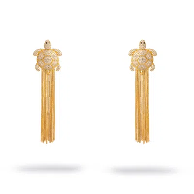 Ebru Jewelry Women's Diamond Turtle Chunky Tassel Earrings - Gold
