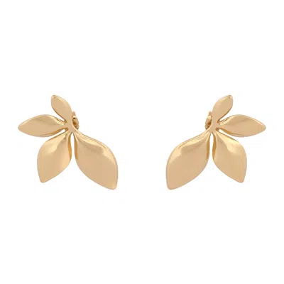 Ebru Jewelry Women's Divine Leaf Dance Stud Gold Earrings - Gold