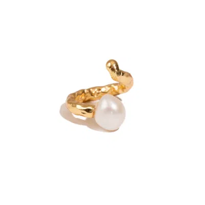 Ebru Jewelry Women's Divine Touch Pearl Gold Ring - Gold