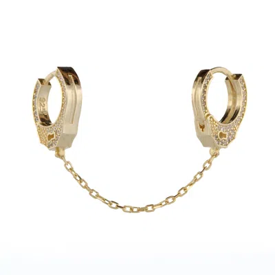 Ebru Jewelry Women's Gold & Diamond Handcuff Design Earring - Gold