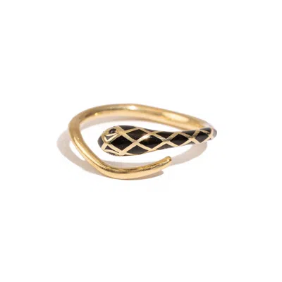 Ebru Jewelry Women's Gold / Black Black Enamel Gold Snake Ring - Black In Brown