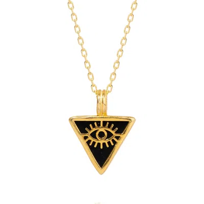 Ebru Jewelry Women's Gold / Black Black Onyx & Gold Triangle Pendant Evil Eye Talisman Necklace - Black