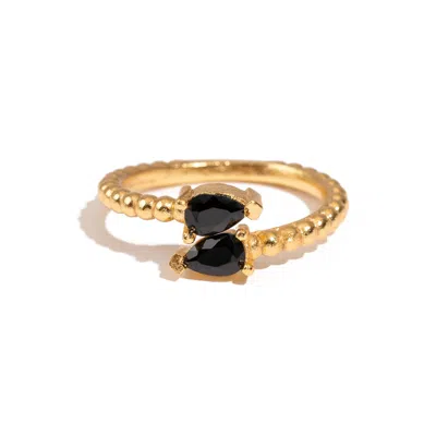 Ebru Jewelry Women's Gold / Black Black Onyx Teardrop Glow Gold Adjustable Ring - Black
