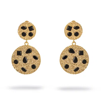 Ebru Jewelry Women's Gold / Black Celestial Harmony Black Onyx Gold Earrings  - Gold