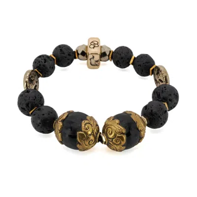 Ebru Jewelry Women's Gold / Black Chunky Nepal Beads Black Lava Beaded Bracelet - Gold In Animal Print
