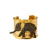 Ebru Jewelry Women's Gold / Black Guardian Black Elephant Gold Cuff Adjustable Ring - Black