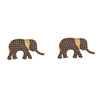 Ebru Jewelry Women's Gold / Black Guardian Black Elephant Gold Stud Earrings - Black In Brown