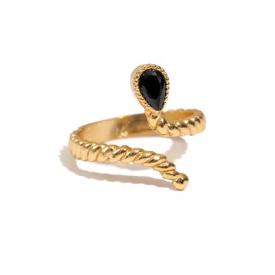 Ebru Jewelry Women's Gold / Black Midnight Teardrop Black Onyx Gold Adjustable Ring - Black