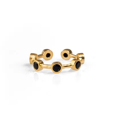 Ebru Jewelry Women's Gold / Black Minimalist Black Onyx Stone & Gold Stackable Ring - Black
