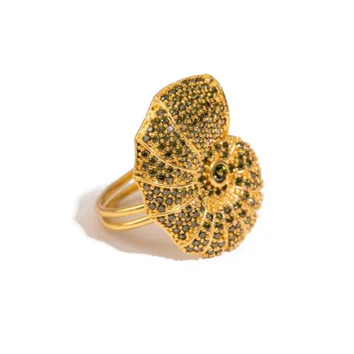 Ebru Jewelry Women's Gold / Black Mystic Shell Gold Adjustable Chunky Ring - Gold