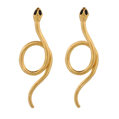 Ebru Jewelry Women's Gold / Black Onyx Eyed Serpent Gold Earrings - Gold