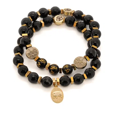Ebru Jewelry Women's Gold / Black Onyx Yoga Journey Bracelet Set In Animal Print
