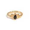 Ebru Jewelry Women's Gold / Black Teardrop Black Onyx Gemstone Gold Ring - Black In Gold