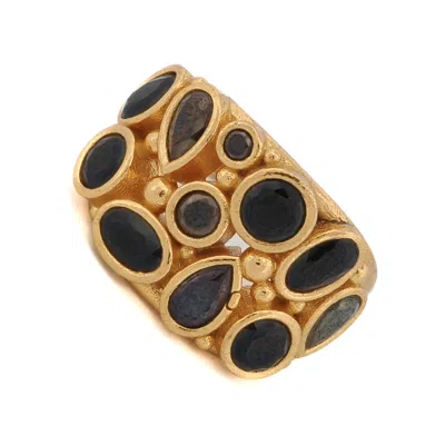 Ebru Jewelry Women's Gold / Black Teardrop Onyx Stone & Gold Adjustable Statement Ring - Black In Multi