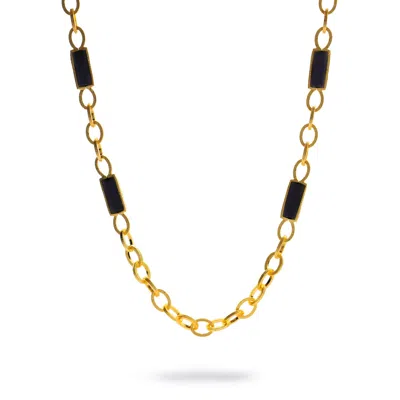 Ebru Jewelry Women's Gold / Black Versatile Glow Black Cat Eye Gold Long Necklace - Black