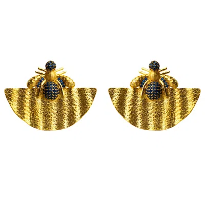 Ebru Jewelry Women's Gold / Blue Abundance Honey Bee Sapphire & Gold Chunky Earrings - Blue