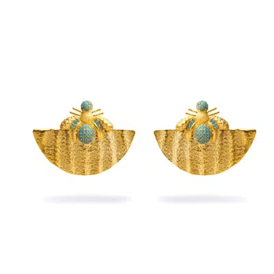 Ebru Jewelry Women's Gold / Blue Abundance Honey Bee Turquoise & Gold Chunky Earrings - Turquoise