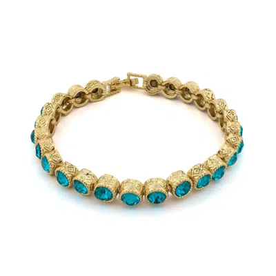 Ebru Jewelry Women's Gold / Blue Aquamarine Tennis Mystic Bracelet - Turquoise