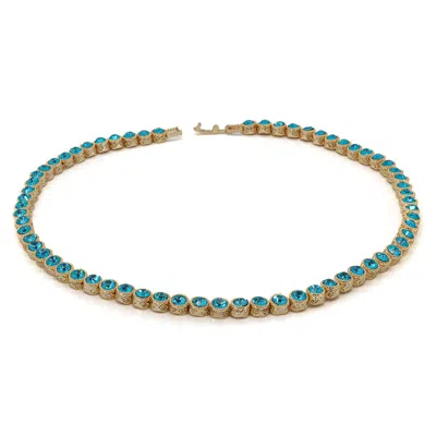 Ebru Jewelry Women's Gold / Blue Aquamarine Tennis Mystic Necklace - Blue