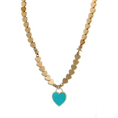 Ebru Jewelry Women's Gold / Blue Azure Heartbeat Gold Necklace - Turquoise In Multi
