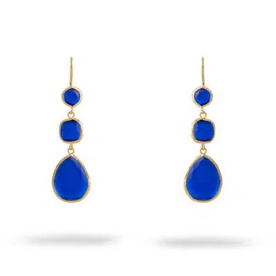 Ebru Jewelry Women's Gold / Blue Blue Cat Eye Dangle Earrings - Gold In Multi