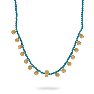 Ebru Jewelry Women's Gold / Blue Bohemian Turquoise Coin Charm Choker Necklace - Blue In Green