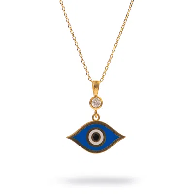 Ebru Jewelry Women's Gold / Blue Celestial Protection Deep Blue Evil Eye Gold Necklace - Blue