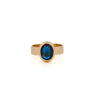 Ebru Jewelry Women's Gold / Blue Cleopatra Blue Sapphire Gemstone Gold Adjustable Ring - Blue In Metallic