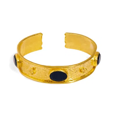 Ebru Jewelry Women's Gold / Blue Cleopatra Sapphire Gemstone & Gold Antique Cuff Bracelet - Blue In Multi