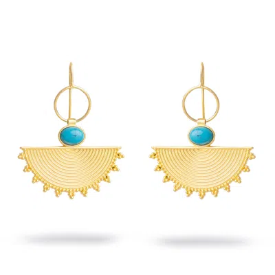 Ebru Jewelry Women's Gold / Blue Cleopatra Sunburst Turquoise Gold Earrings - Gold