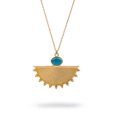 Ebru Jewelry Women's Gold / Blue Cleopatra Sunburst Turquoise Gold Necklace - Gold