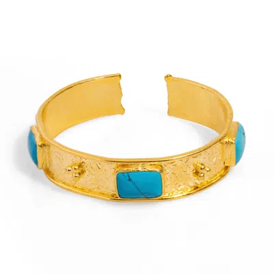Ebru Jewelry Women's Gold / Blue Cleopatra Turquoise Gemstone & Gold Antique Cuff Bracelet - Turquoise