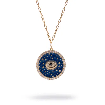 Ebru Jewelry Women's Gold / Blue Cosmic Evil Eye Star Medallion Gold Necklace - Blue