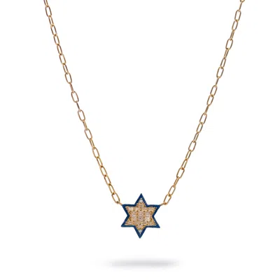 Ebru Jewelry Women's Gold / Blue Divine Star Of David Blue Enamel Gold Necklace - Gold